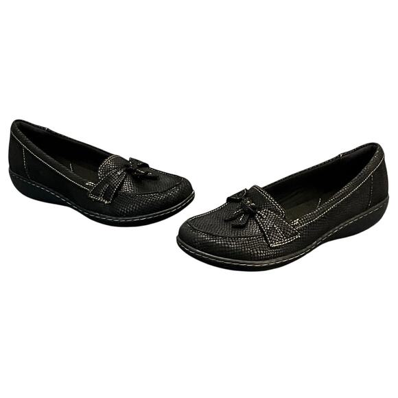 Clarks Collection Ashland Bubble Black Leather Slip On Comfort Loafer Women 7.5 - Picture 4 of 11